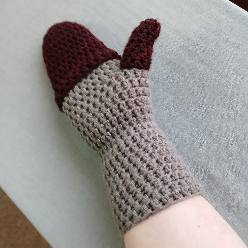 Convertible Crochet Fingerless Mitten Gloves adult size two-tone neutral premade